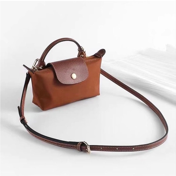 Longchamp | Le Pliage Cognac Original Pouch w Handle + Long Strap kit installed - Picture 16 of 16